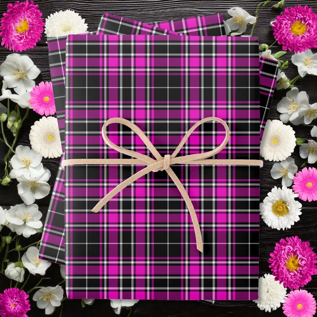 Tartan - Black-Hot Pink-White Wrapping Paper Sheets (Tartan - Black-Hot Pink-White Wrapping Paper Sheets by Leapfroglisics Shop)