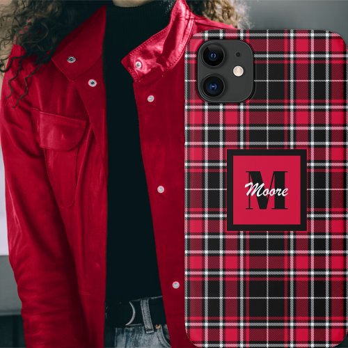 Tartan _ Black Lumberjack Red and Off White iPhone 11 Case