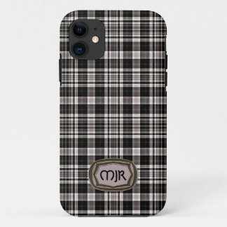 Tartan Blacks / Tans Scottish-style Plaid monogram iPhone 11 Case