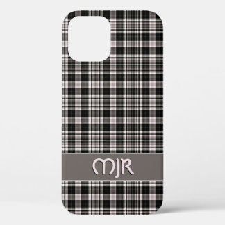 Tartan Blacks / Tans Scottish-style Plaid Monogram iPhone 12 Case