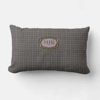 Tartan Blacks / Tans Scottish-style Plaid monogram Lumbar Pillow