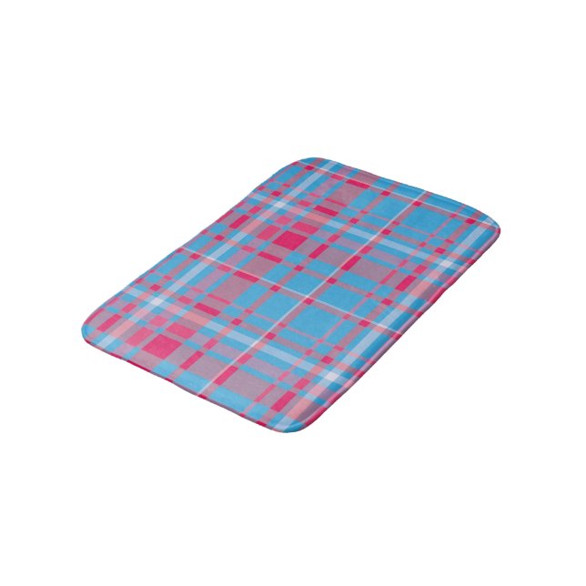 Tartan blue and red bath mat (Angled)