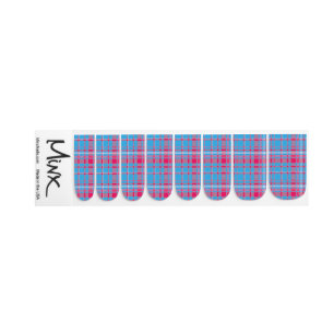 Tartan blue and red minx nail art