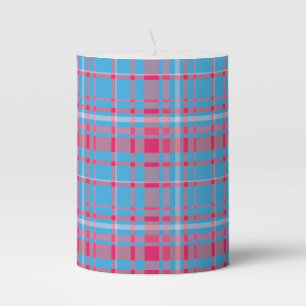 Tartan blue and red pillar candle