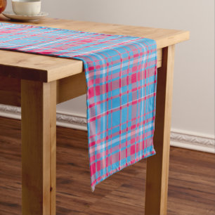 Tartan blue and red short table runner