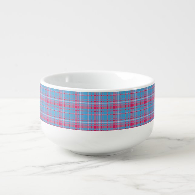 Tartan blue and red soup mug (Front)