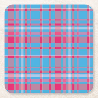 Tartan blue and red square paper coaster