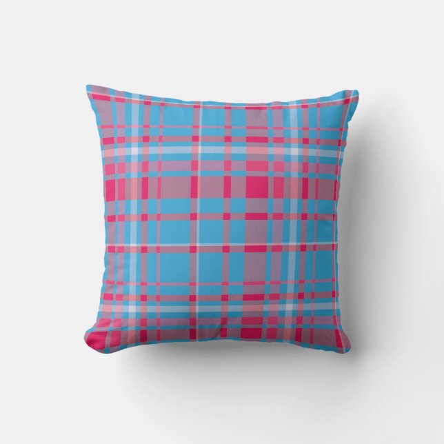 Tartan blue and red throw pillow (Front)