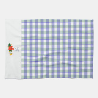 Tartan blue green wildflower pattern initial kitchen towel