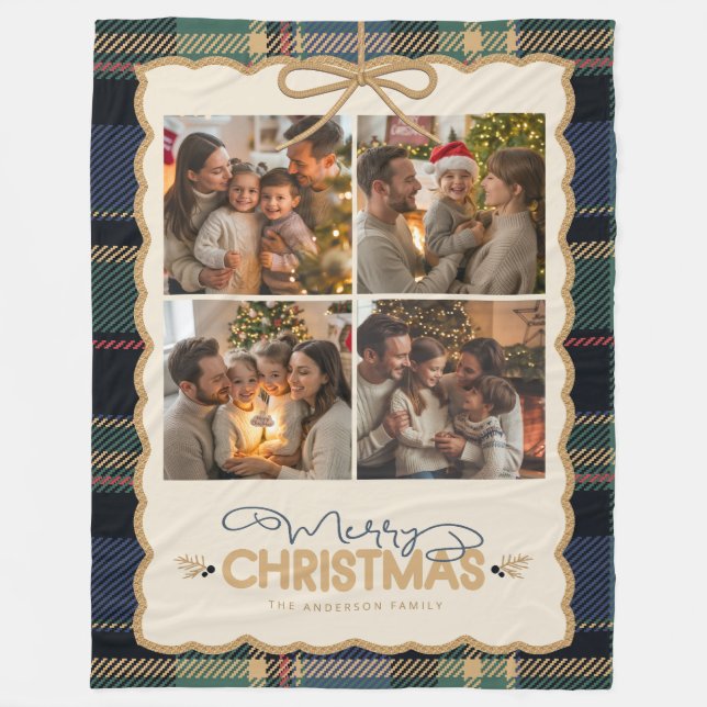 Tartan Border Christmas 4 Photo Template ID1141B Fleece Blanket (Front)