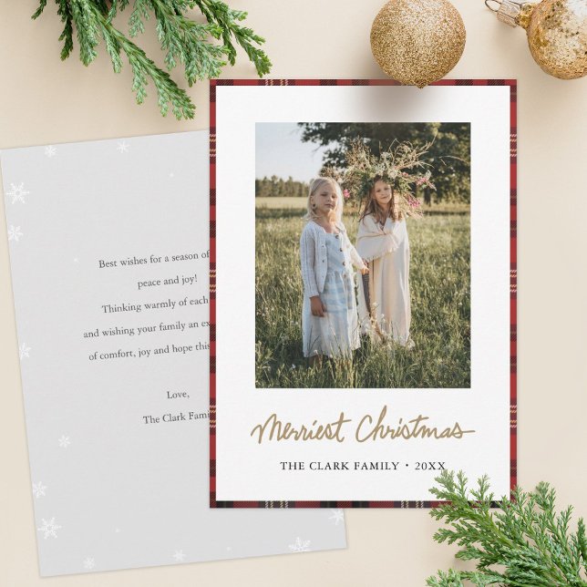 Tartan Border Snowflakes Merriest  Christmas  Holiday Card (Creator Uploaded)
