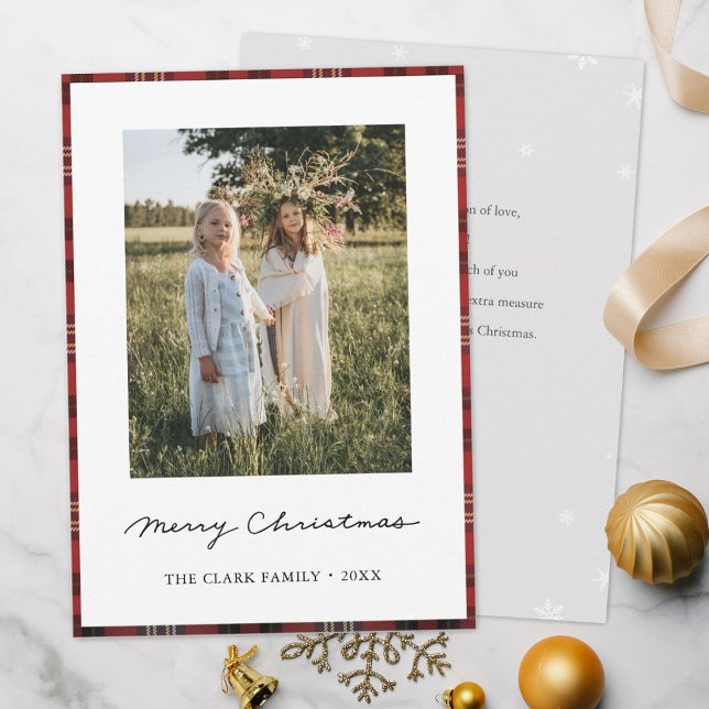 Tartan Border Snowflakes Merry Christmas Card (Creator Uploaded)