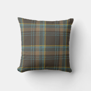 Tartan Boucle Plaid Blue Brown Mustard   Throw Pillow