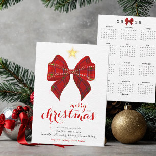 Tartan Bow 2026 Calendar Merry Christmas Calendar Holiday Card