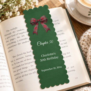 Tartan bow burgundy green Chapter 50 birthday Bookmarks