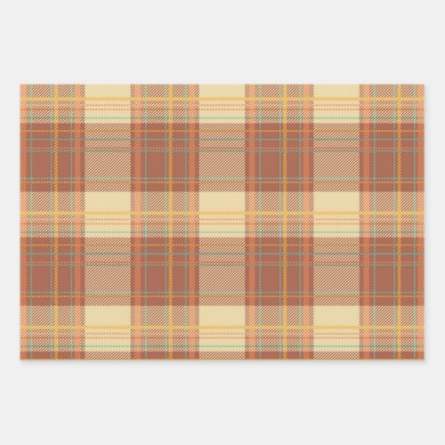 Tartan _ Brown Beige Turquoise Orange Yellow Wrapping Paper Sheets