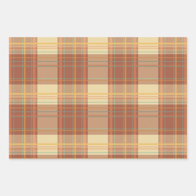Tartan - Brown, Beige, Turquoise, Orange, Yellow Wrapping Paper Sheets (Front)