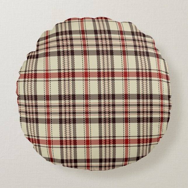 Tartan Brown        Round Pillow (Front)