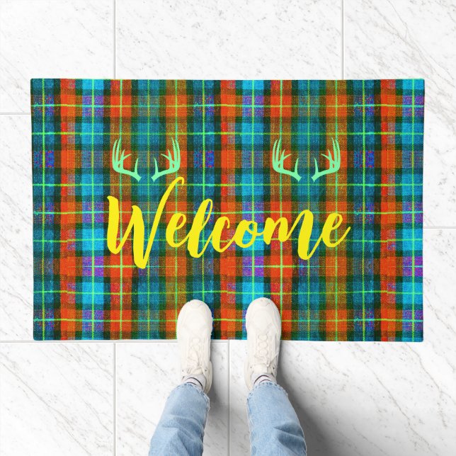 Tartan Buffalo Plaid (Antlers) Custom Family Name Doormat (Indoor)