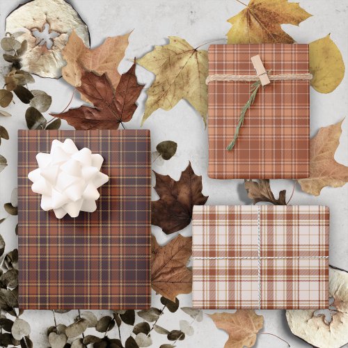 Tartan _Burnt Sienna_Rustic Gold_Cement_Terracotta Wrapping Paper Sheets