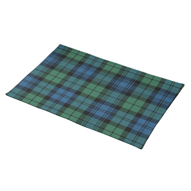 Tartan Campbell Plaid Black Green Pattern Cloth Placemat (On Table)