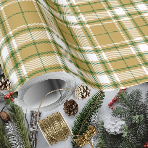 Tartan _ Caramel Gold_White_Green Wrapping Paper