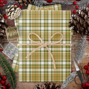 Tartan - Caramel Gold-White-Green Wrapping Paper Sheets
