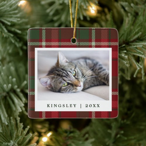 Tartan Cat Pet Photo Keepsake Christmas Ceramic Ornament