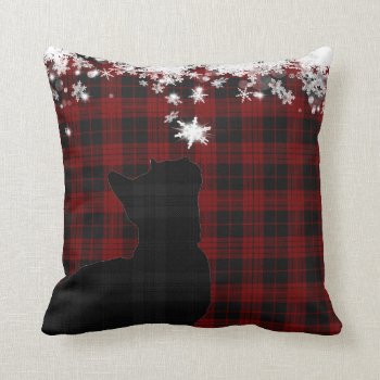 Tartan Cat With Snowflakes Throw Pillow by BamalamArt at Zazzle