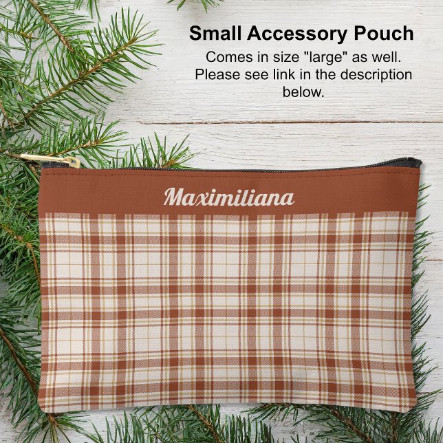 Tartan - Cement-Brown - SMALL Accessory Pouch (Small Accessory Pouch - Tartan - Cement-Brown by Leapfroglisics Shop)