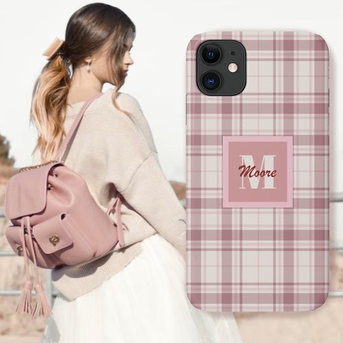 Tartan _ cement off white with Pink Hues iPhone 11 Case