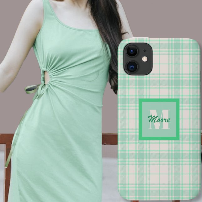 Tartan - cement off white with various Green Hues  Case-Mate iPhone Case (Tartan - cement off white with various Green Hues Case-Mate iPhone Case by Leapfroglisics Shop)