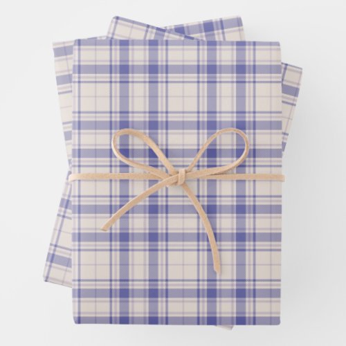 Tartan _ Cement White_Dark Purple_Mauve Wrapping Paper Sheets