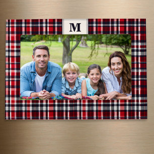 Tartan Check Pattern Red Plaid Monogram Christmas Magnetic Frame