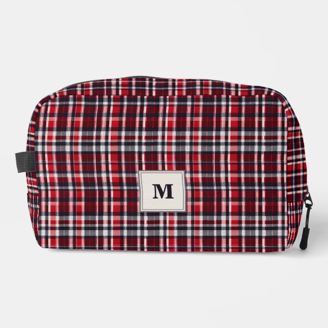 Tartan Check Patterned Stylish Monogrammed Dopp Kit (Front)