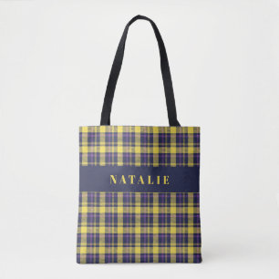 tartan check personalized winter tote bag