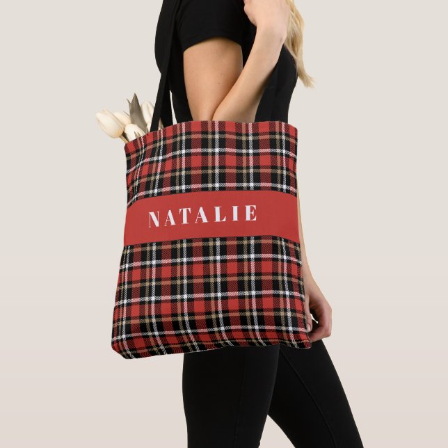 tartan check personalized winter tote bag (Close Up)