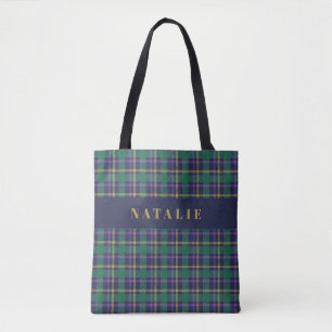 tartan check personalized winter tote bag