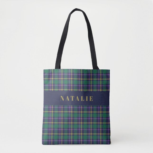 tartan check personalized winter tote bag (Front)