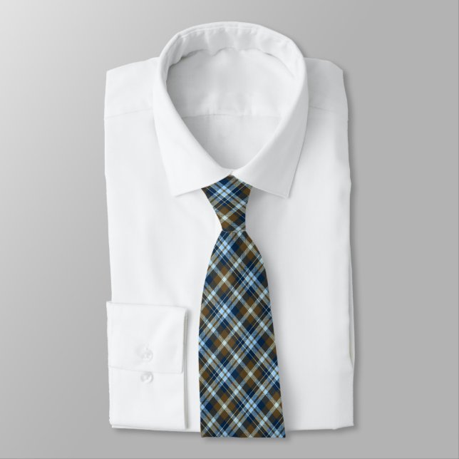 Tartan Check Plaid - Brown and Navy Neck Tie (Tied)