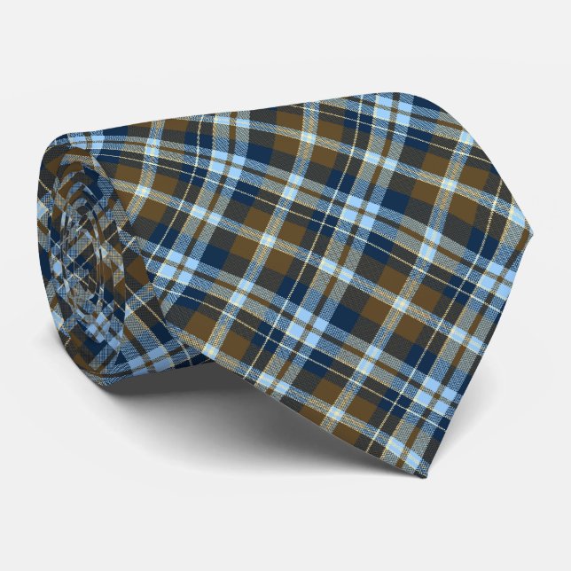 Tartan Check Plaid - Brown and Navy Neck Tie (Rolled)