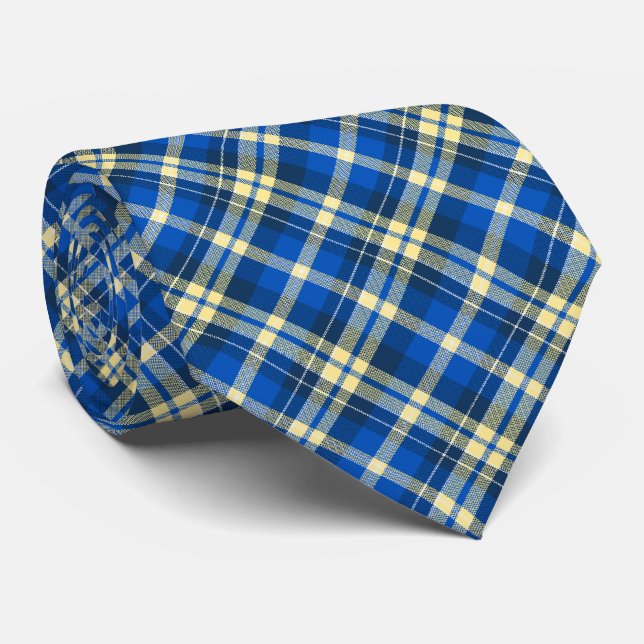 Tartan Check Plaid Royal Blue Two-Sided Neck Tie (Rolled)