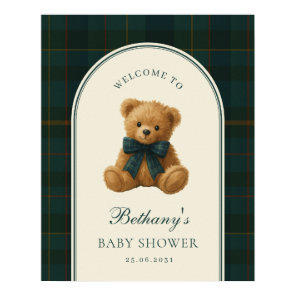 Tartan Check Teddy Bear Baby Shower Welcome Poster