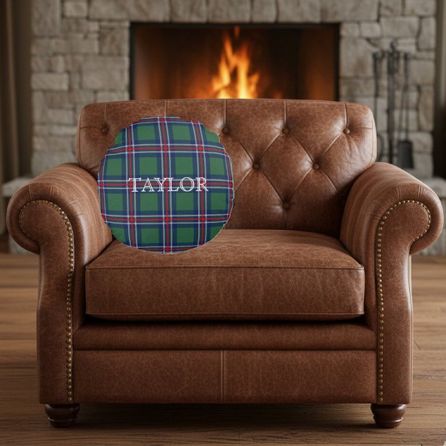 Tartan checkered pattern personalized round pillow (Round tartan pattern pillow)