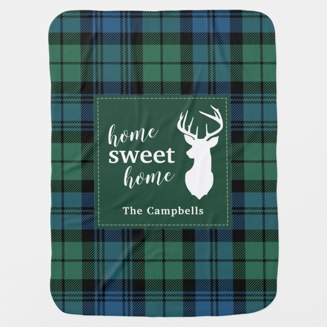 Tartan Christmas Clan Campbell Personalized Plaid Baby Blanket (Front)