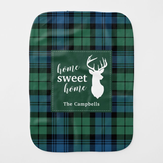 Tartan Christmas Clan Campbell Personalized Plaid Baby Burp Cloth (Front)