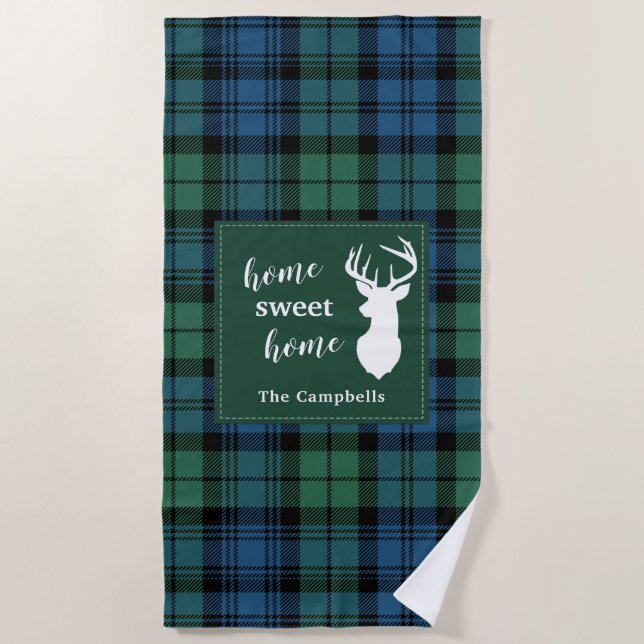 Tartan Christmas Clan Campbell Personalized Plaid Beach Towel (Front)