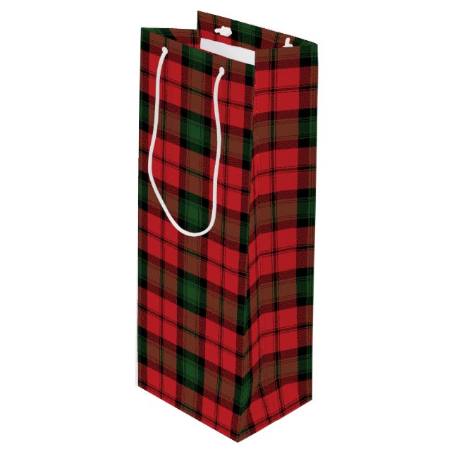Tartan Christmas Clan Kerr Red Checkered Plaid Wine Gift Bag (Front Angled)