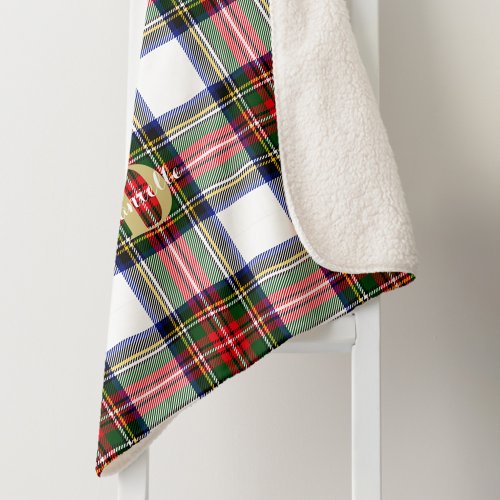 Tartan Christmas Pattern Monogram Name Holiday Sherpa Blanket