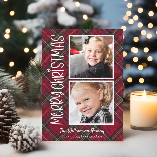 Tartan Christmas Plaid Two Photo Card (christmas photo card, plaid christmas card, instant download christmas card, photo christmas card)
